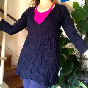 Jess Brown Puckered V Neck Cotton Tunic XS